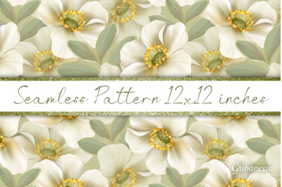 White flowers digital paper | Seamless pattern
