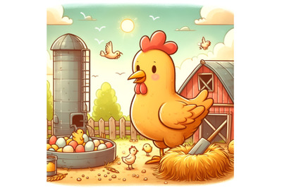 Healthy Chicken on an Agricultural Farm