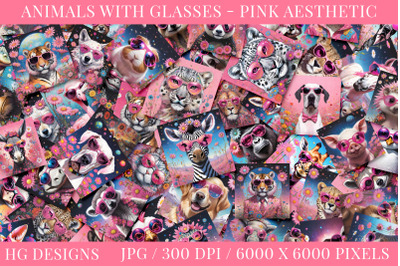 Animals With Glasses - Pink Aesthetic - Jpg Illustration Set