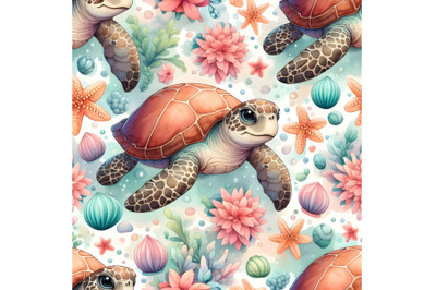 Big sea turtle watercolor painting