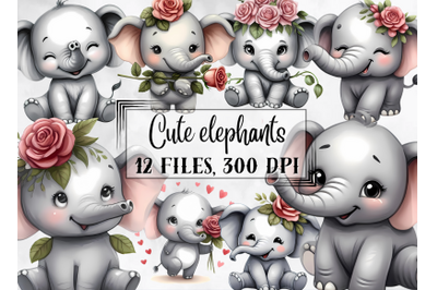 Cute elephants clipart, little elephants png
