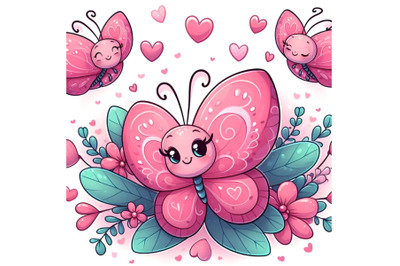 Pink Butterflies with Hearts Decoration