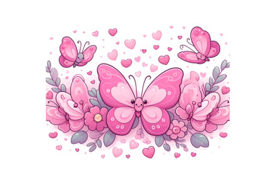 Pink Butterflies with Hearts Decoration