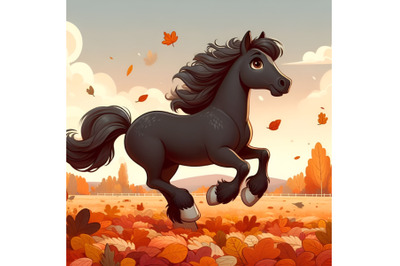 Black Horse Running in a Field