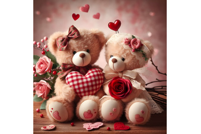 Romantic Teddy Bears Holding a Heart