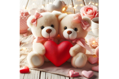 Romantic Teddy Bears Holding a Heart