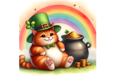 Fat red leprechaun cat