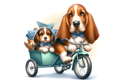 puppy traveling on a tricycle