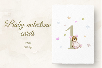 Baby milestone card 1 month Watercolor PNG