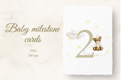 Baby milestone card 2 months Watercolor PNG
