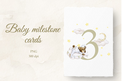 Baby milestone card 3 months Watercolor PNG