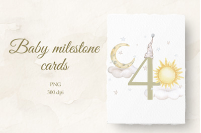 Baby milestone card 4 months Watercolor PNG