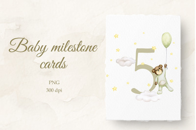 Baby milestone card 5 months Watercolor PNG