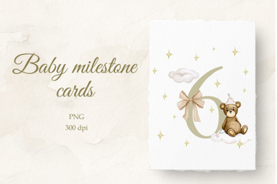 Baby milestone card 6 months Watercolor PNG