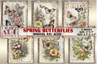 Spring butterflies card set,Collage insects cards Atc ACEO
