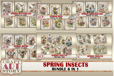 Spring Spring insects series Bundle,Collage insects Digital