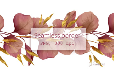Floral decorative seamless borders with red leaves
