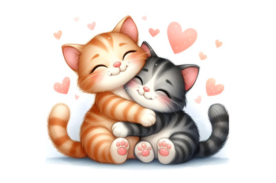 Two kittens hugging