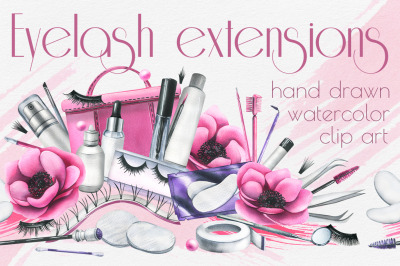 Eyelash extensions watercolor clip art