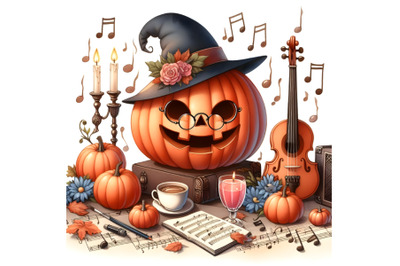 Pumpkin Halloween music lover