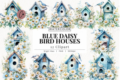 Blue Daisy Bird Houses Clipart