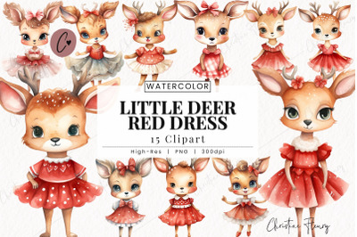 Little Deer Red Dress Clipart
