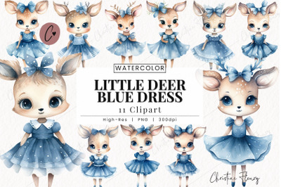Little Deer Blue Dress Clipart