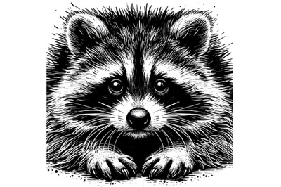 Raccoon. Black and white grunge drawing