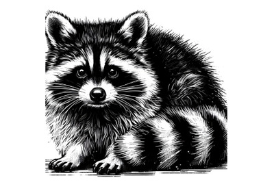 Raccoon. Black and white grunge drawing