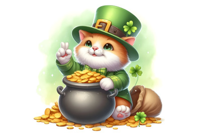 Leprechaun cat with a pot of gold