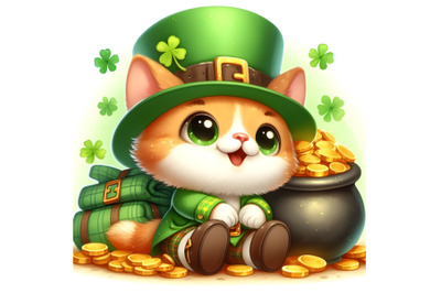 Leprechaun cat with a pot of gold