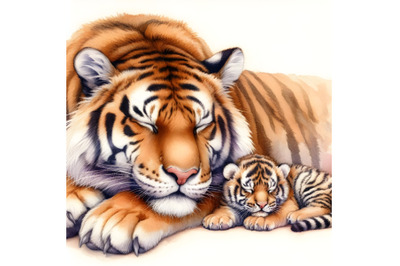 Mama tiger and baby tiger