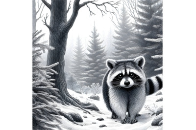 Raccoon on the edge of the forest