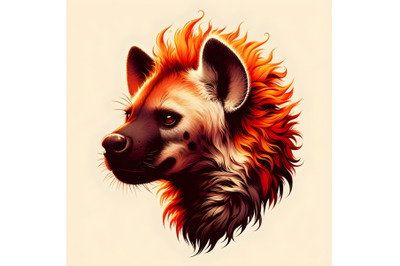 A hyena s head with fiery fur