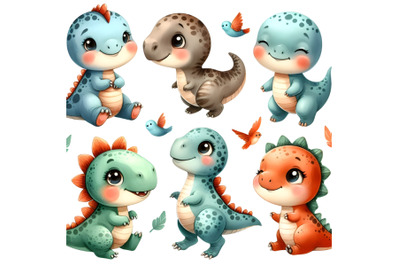 baby dinosaurs collection watercolor illustration