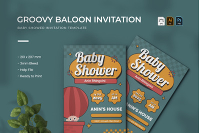 Groovy Baloon - Baby Shower Invitation