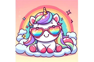Unicorn Icon with Colorful Glasses