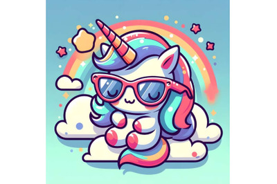 Unicorn Icon with Colorful Glasses