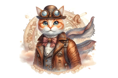 Cat in steampunk-style clothes