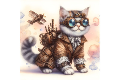 Cat in steampunk-style clothes