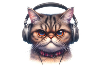 Terrible cat in headphones