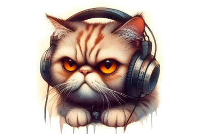 Terrible cat in headphones