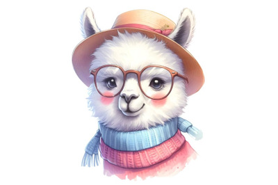 Funny llama with glasses and clothes