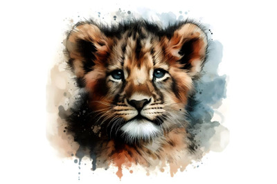 Portrait of a lion cub in grunge