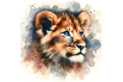 Portrait of a lion cub in grunge