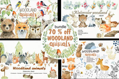 70% off. Bundle. Woodland animals.