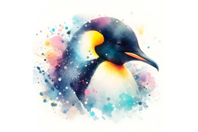 Emperor penguin in colorful splashes