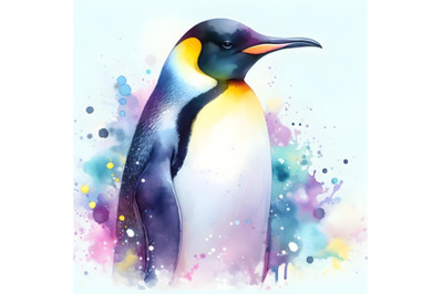 Emperor penguin in colorful splashes