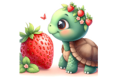 Little turtle and big strawberry