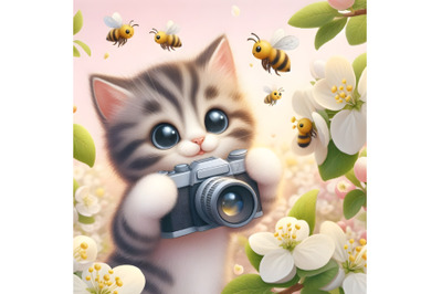 Kitten takes pictures of bees